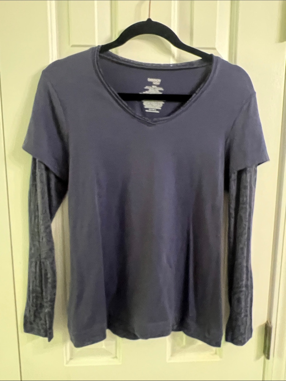 Danskin Two-Layer Long Sleeve V-Neck Top in Slate Blue